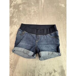 Liz Lange Maternity Target Dark Wash Cuffed Denim Shorts Under Belly Small
